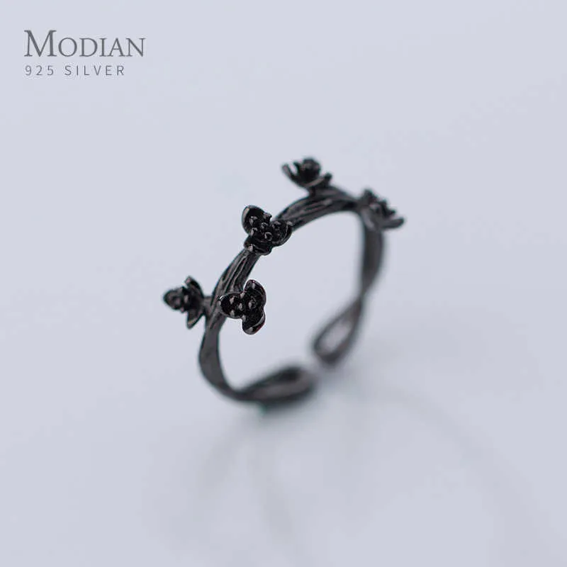 Plum Blossom Tree Branch Open Adjustable Finger Ring for Women Sterling Silver 925 Plant Ethnic Style Fine Jewelry 210707
