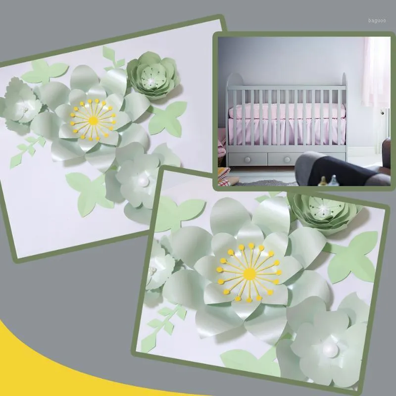 Dekoratif Çiçekler Çelenkler El Yapımı Işık Yeşil DIY Kağıt Parti Düğün Backdrops Için Beyaz Yaprakları Set Dekorasyon Kreş Duvar Deco Video