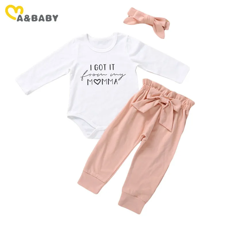 0-24m nascido infantil bebê menina outono conjunto conjunto letra de manga comprida romper calça roupas 210515