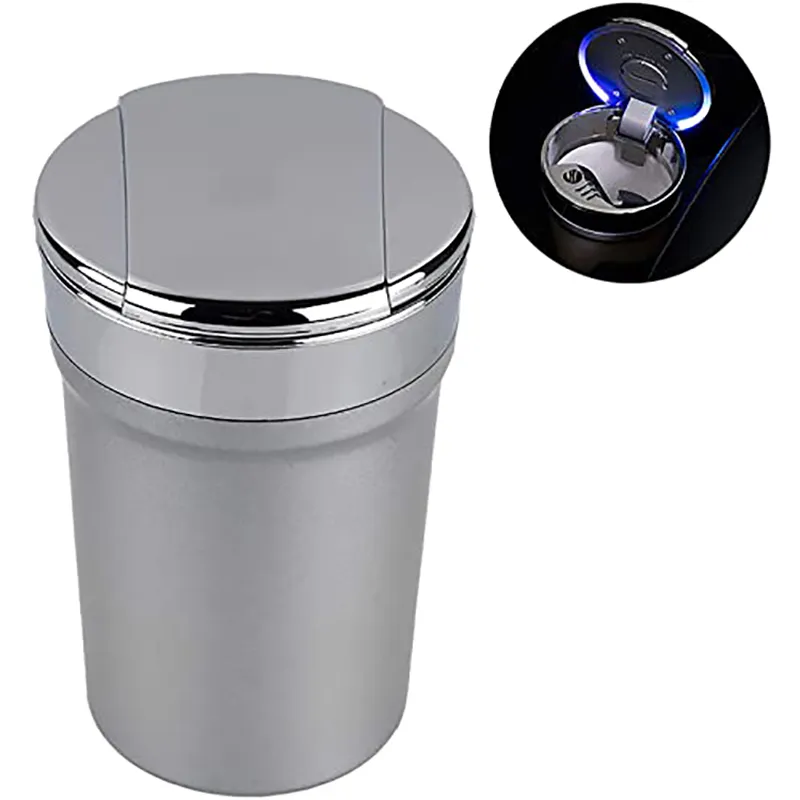 Cendrier Portable coupe-vent avec lumière bleue LED, Mini poubelle détachable en acier inoxydable pour voiture, voyage en plein air, usage domestique