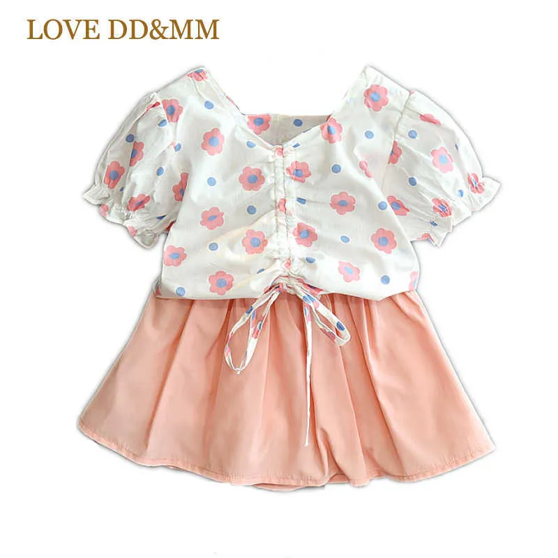 Love DDMM Girls Sets Verano Linda Flor Algodón Manga corta Camisetas Faldas Traje para niños Ropa Trajes Traje 210715