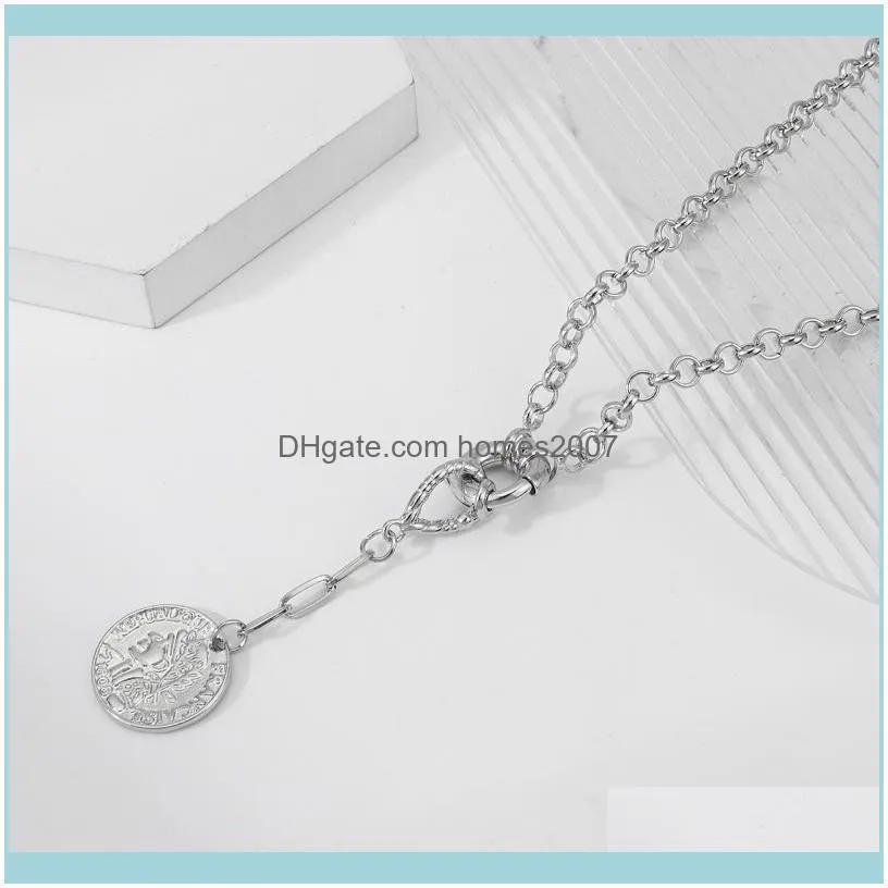 Lifefontier Punk Long Chain Coin Pendant Choker Necklace For Women Men Hip Hop Gold Silver Color Metal Jewelry Chains