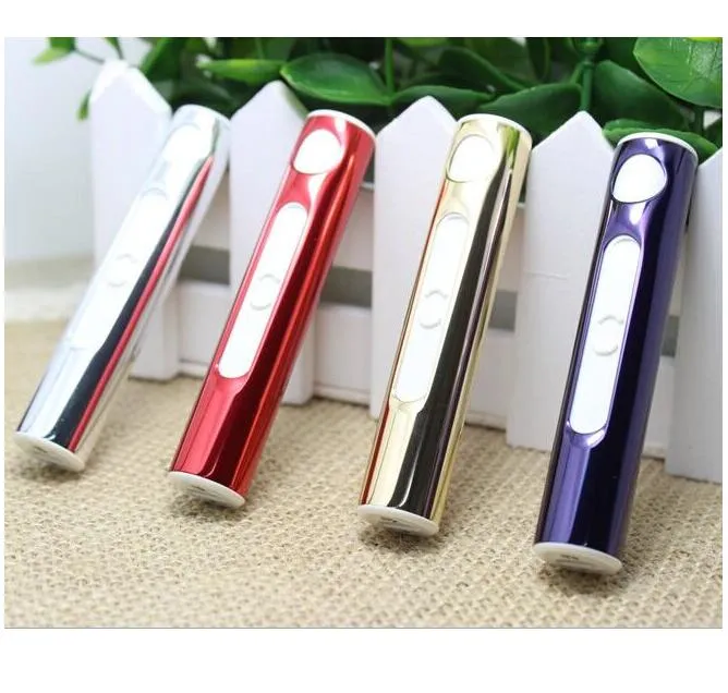 Mini Shell electornische USB -aanstekers Oplaadbare cilinderronde Ronde Vlameloze metalen sigaretten Rook Lichter 4 kleuren kunnen kiezen