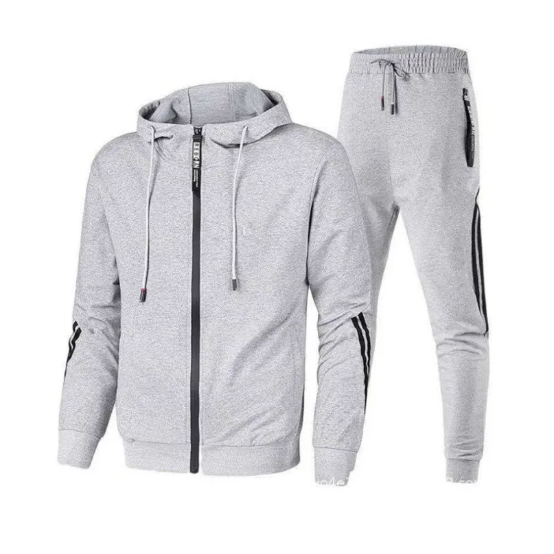 Luvtröja herr Träningsoveraller 2-delad tröja+träningsbyxa Homme Casual Jogging Sportswear Jacka Oversized herrkläder 211106