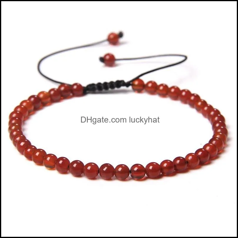 4mm Stone Beads Bracelet For Women Natural Agates Onyx Lapis Lazuli Woven Bracelets Adjustable Jewelry