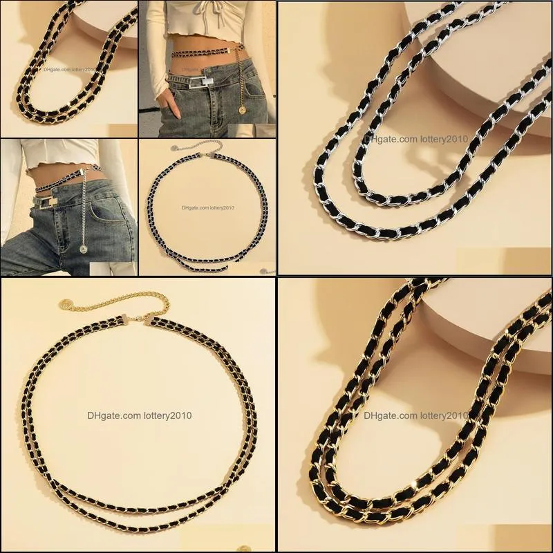 Simple Personalized Accessories Retro Portrait Tassel Waist Chain Long Double-layer Flocking Cloth Chic Waistband Belts