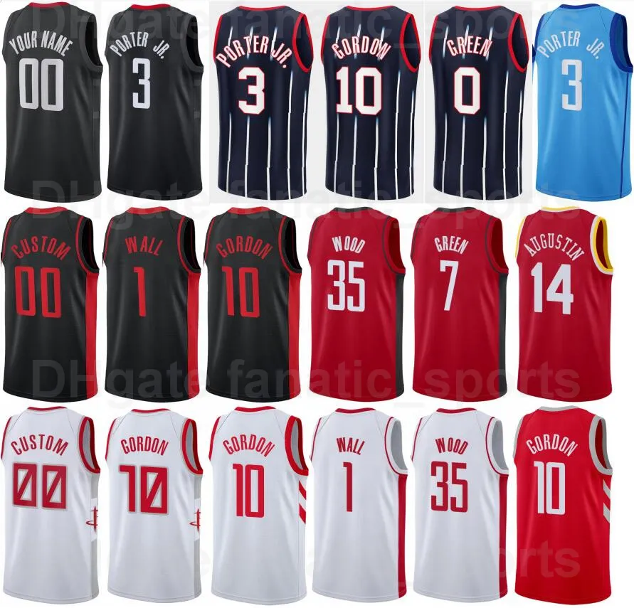 印刷された75周年記念バスケットボールDavid Nwaba Jersey 2 Eric Gordon 10 Kevin Porter JR 3 Jalen Green 0 Jaesean Tate 8 Christian Wood 35 DJ Augustin 14男女青少年