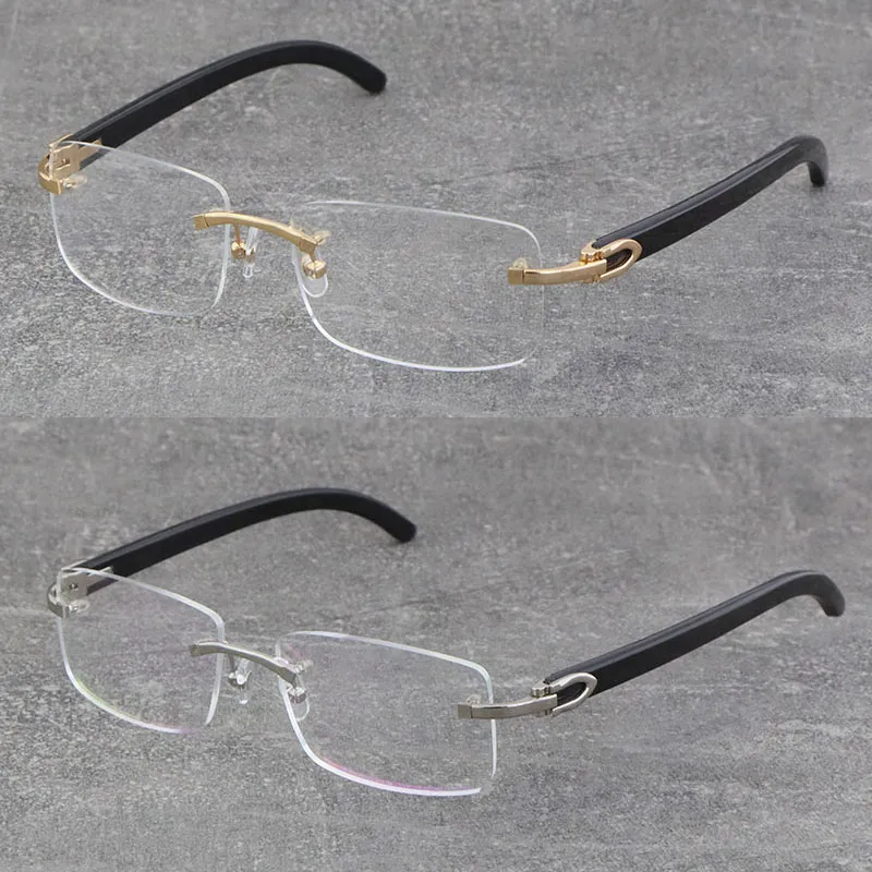 Groothandel Originele Zwarte Buffelhoorn Randloze Metalen Frame Man Vrouw Optische Witte Echte Natuurlijke Hor Brillen 18K Gouden Frame 8200757 Klassieke Stijlen Brillen