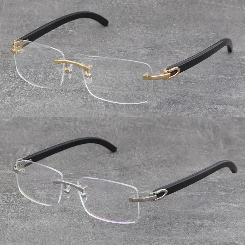 Wholesale Original Black Buffalo Horn Rimless Metal Frame Man Woman Optical White Genuine Natural Hor Eyeglasses 18K Gold Frame 8200757 Classic Styles Eyewear