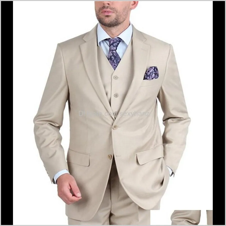 custom made groom mens suit tuxedo beige groomsmen notch lapel wedding men suits for wedding (jacket+pants+tie+vest)