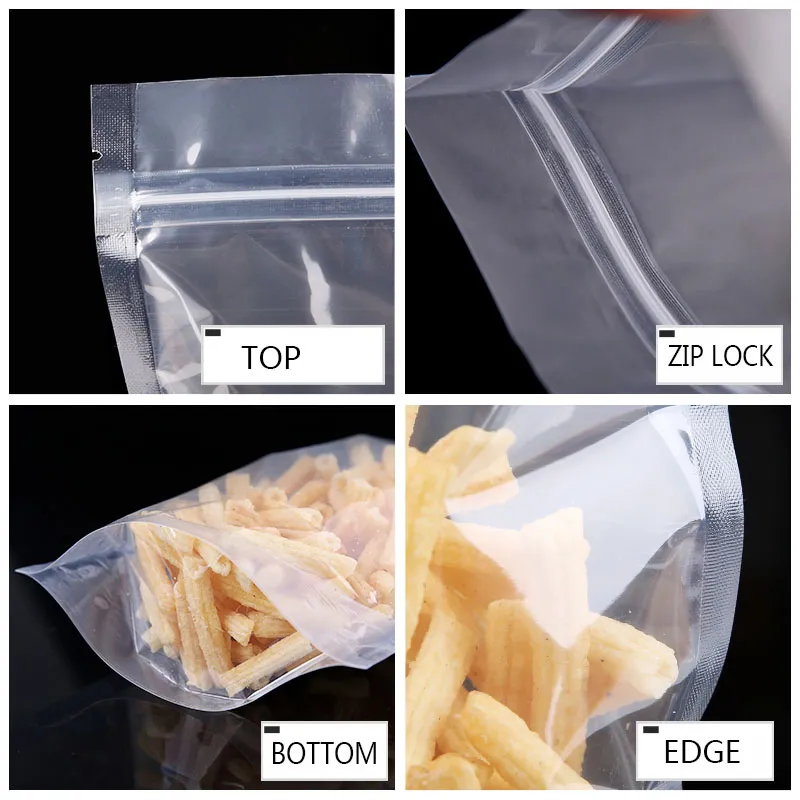 Wholesale 100 Pack Clear Plastic Ziplock Bags Mylar Stand Up Food