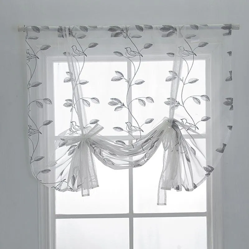 Curtain & Drapes Roman Shade European Embroidery Leaf Tie Up Window Kitchen Bedrooms Pubs Voile Sheer Tab Top