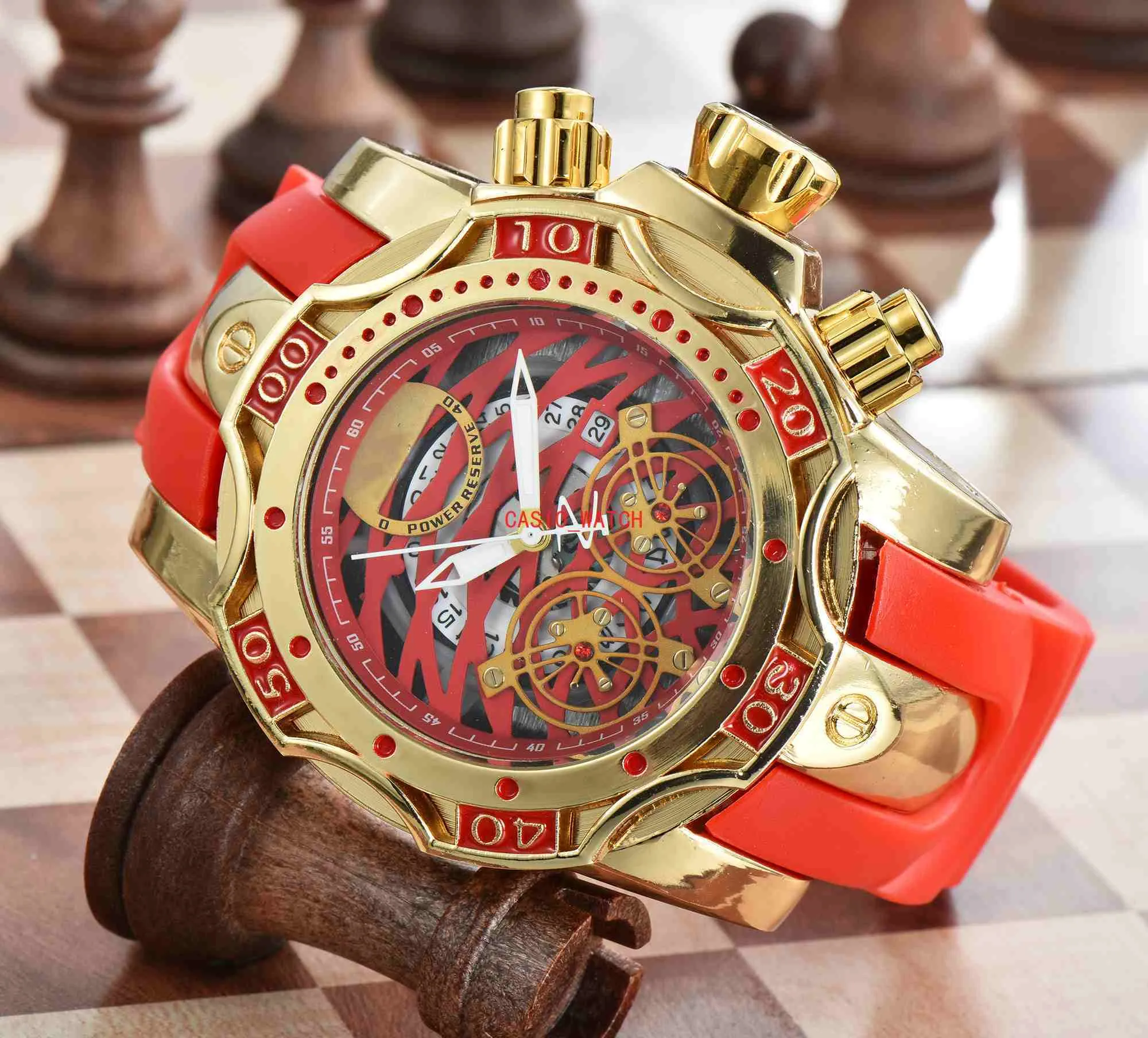 2021 New INA Luxury Mens Military Sports Watch Large Dial Golden Quartz Men Watches Calendar Silicone Strap Wristwatches Montre De Luxe