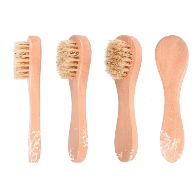 Brosse en bois pour le visage, poils, Exfoliation de la peau sèche, nettoyage du visage, masseur, fournitures de lavage