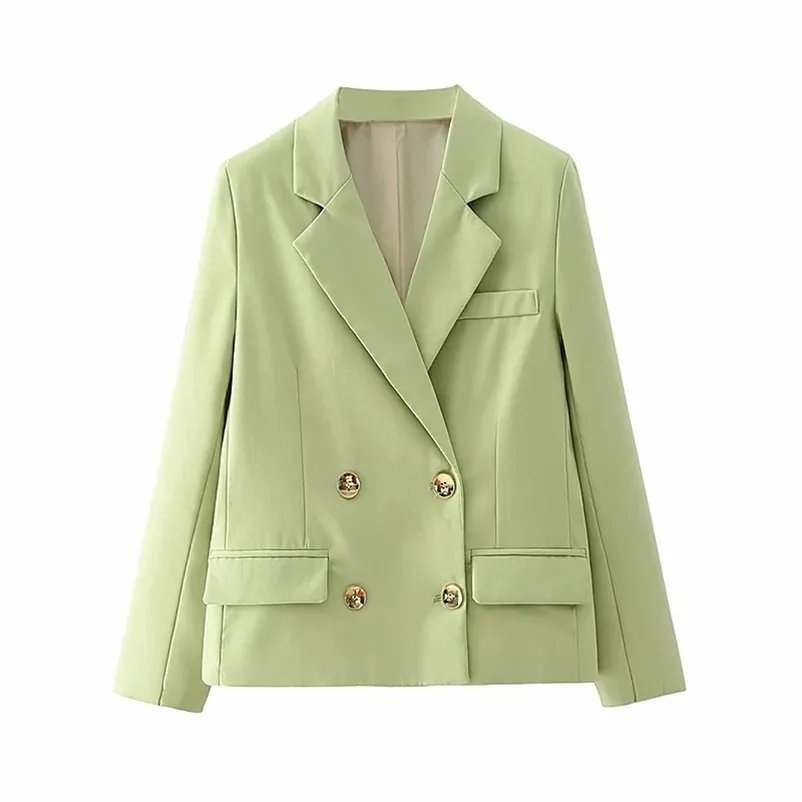 Vintage dames poche vestes automne bouton-volant femmes veste vert à manches longues femme costume col cranté filles costumes 210527