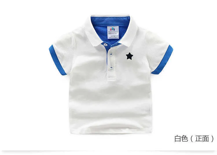  Casual 2-10 Years Children Birthday Clothing Cotton Short Sleeve Turn-Down Collar White Blue Star Print Kids Boys Tee Shirt (13)