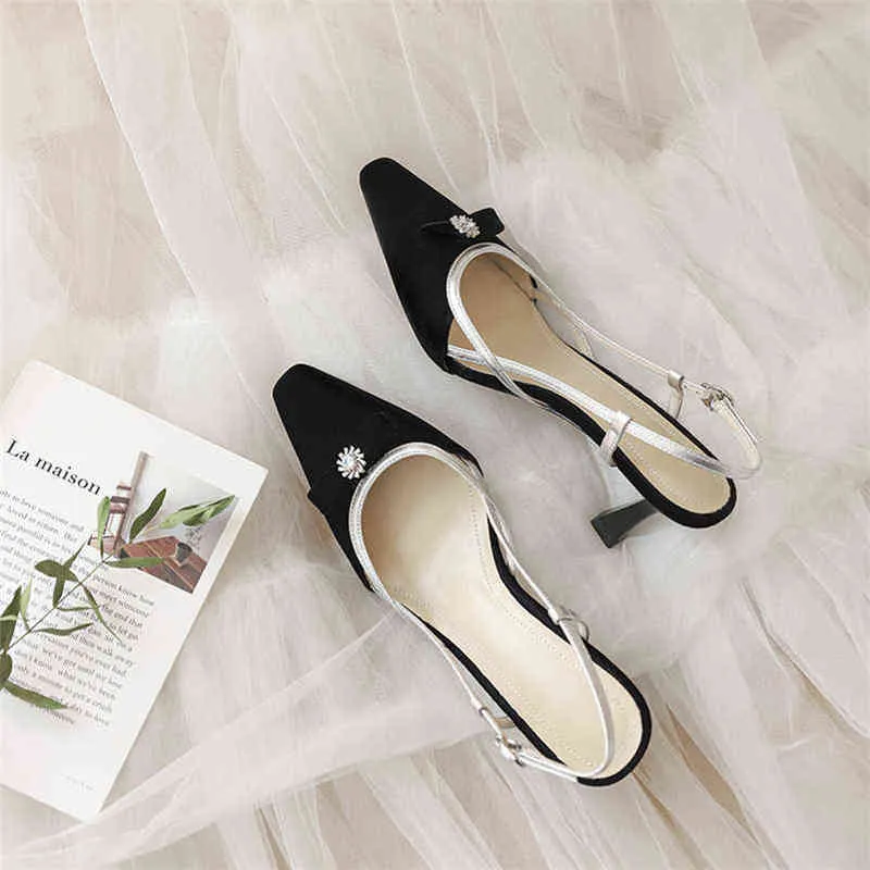 Women`s Square Head Stiletto Shoes Real Leather Spring and Autumn Season Black 2 9