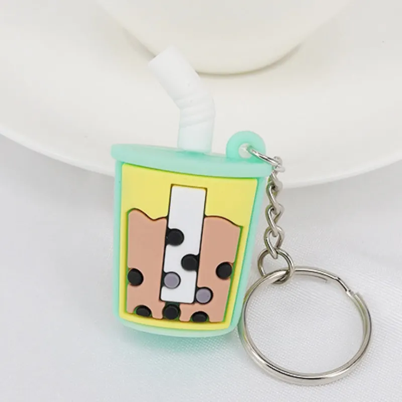 Porte-clés en caoutchouc souple PVC, matériau Imitation tasse de thé au lait, porte-clés en métal pendentif jouets petits cadeaux unisexe