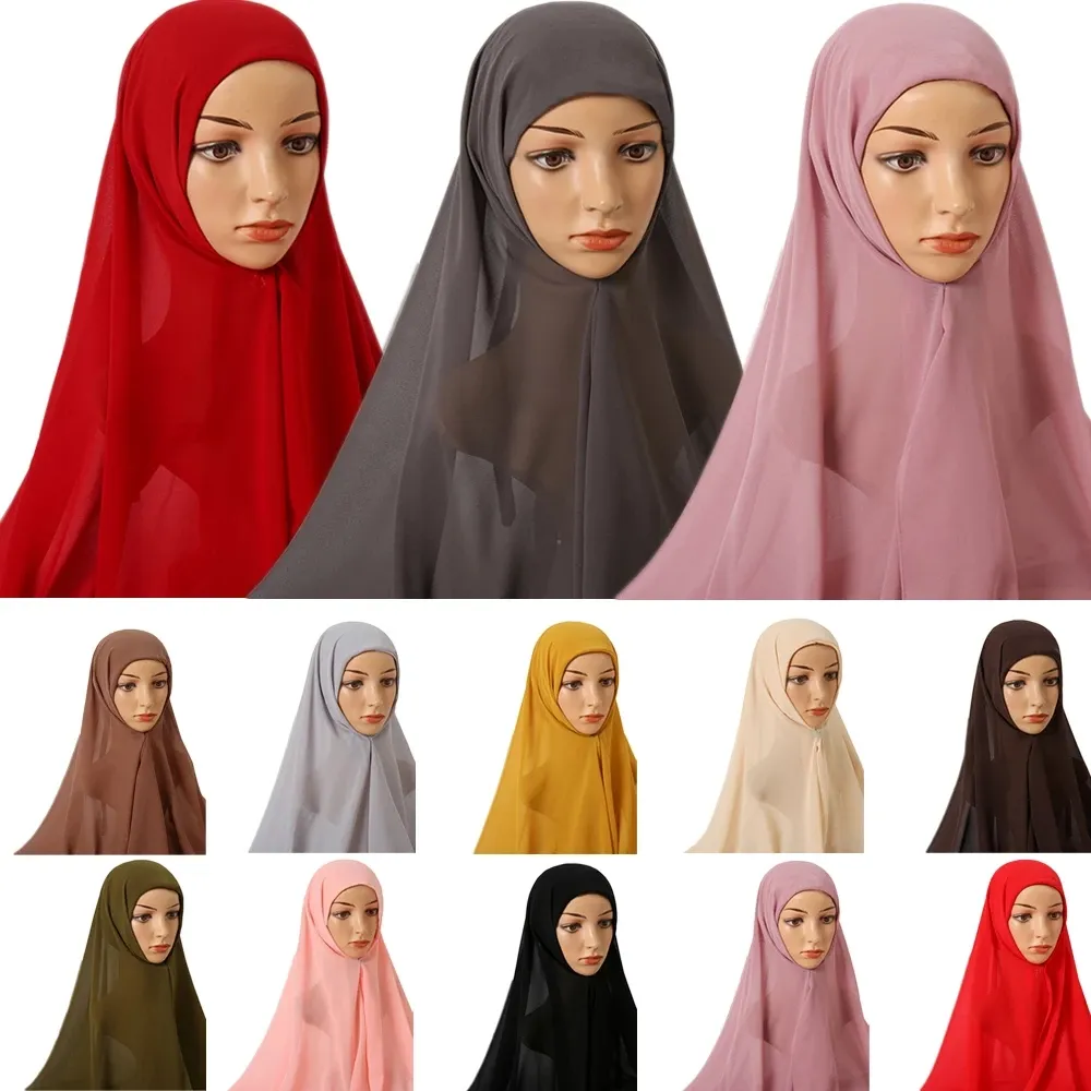Muslimischer Instant-Kappe Chiffon-Schalkopfschal + Motorhaube Kappe Bubble Hijab Schal Langes Tuch mit Unterkappen Wrap Islam Stirnband Tücher