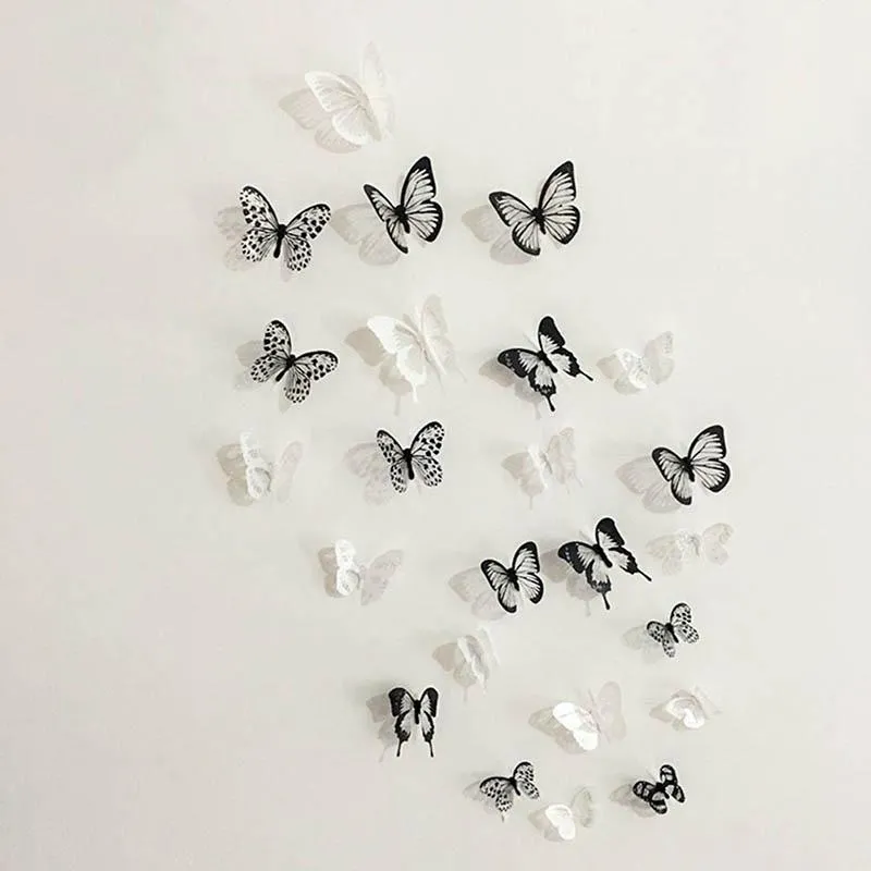 Wandaufkleber 2021 18 stücke 3D schwarz und weiß Schmetterling Aufkleber Kunst Aufkleber Home Decor Decor Decor Decor Decor Est