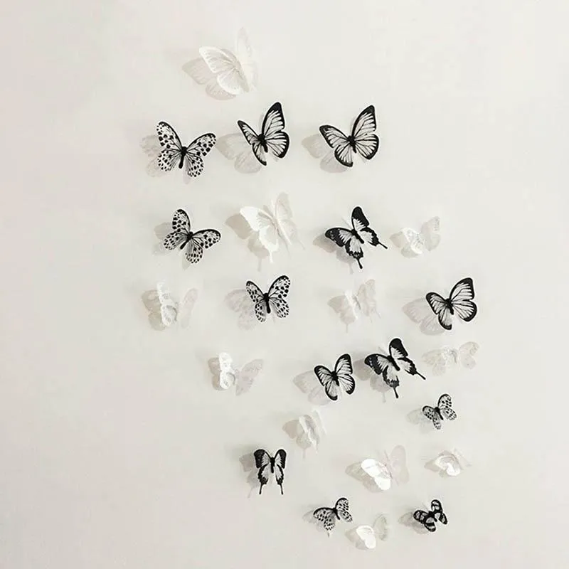 Muurstickers 2021 18 Stks 3D Zwart-wit Butterfly Sticker Art Decal Woondecoratie Kamer Decor Drop Est