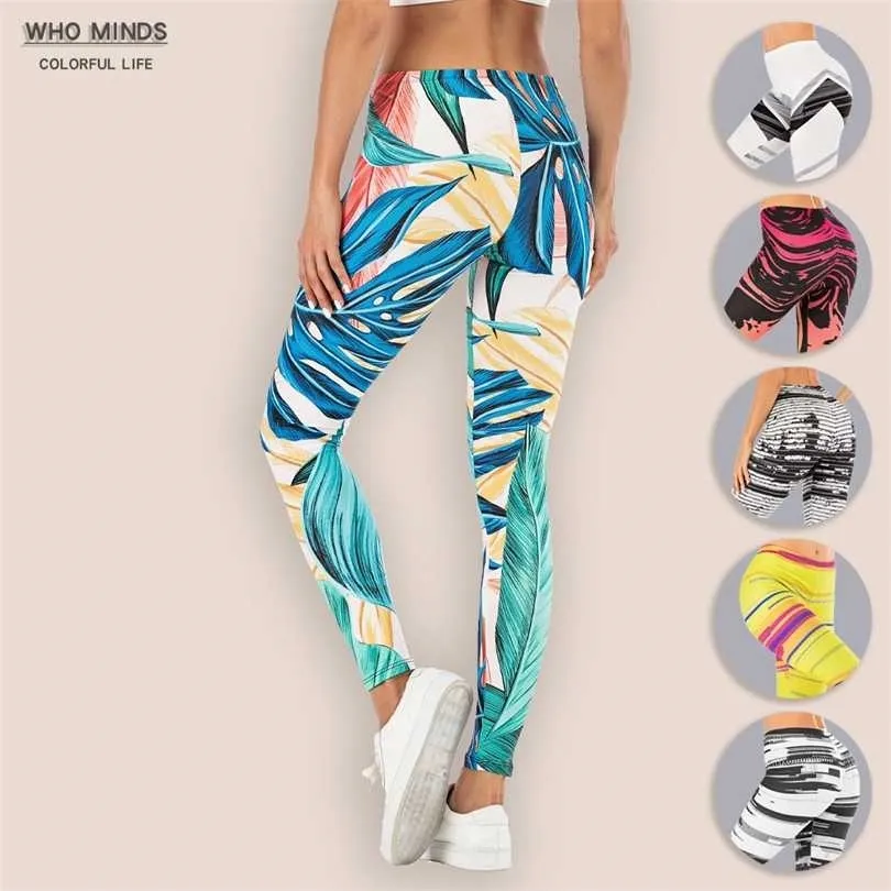 Folhas sexy alta cintura legging anti celulite magro elasticidade push up fitness ginásio legging calças empilhadas 211221