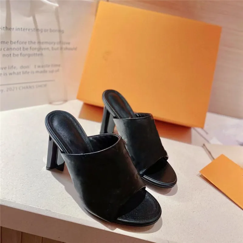 2021 Designer Women Sandals Fashion Cat Heel Genuine Leather Slippers Sofia High Heels Summer Beach Slides With Box