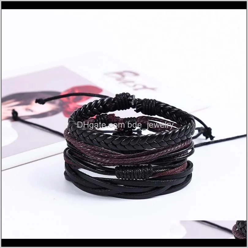 vintage punk rope multilayer leather bracelet for men handmade wristband bracelet jewelry wrap bracelets & bangles