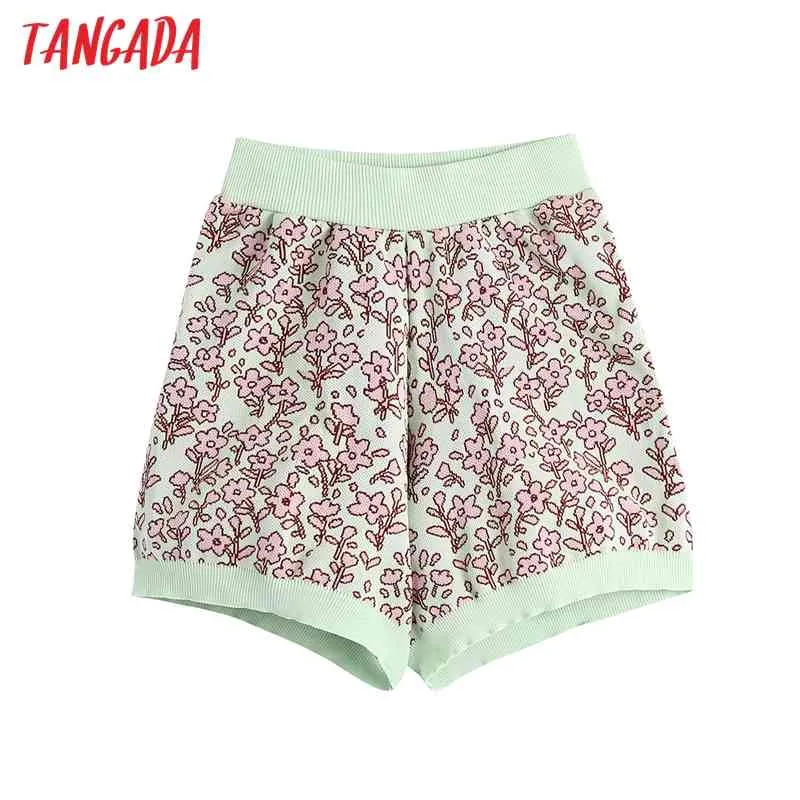 Kvinnor mode jacquard blommor stickade shorts vintage hög elastisk midja kvinnliga korta byxor mujer be503 210416