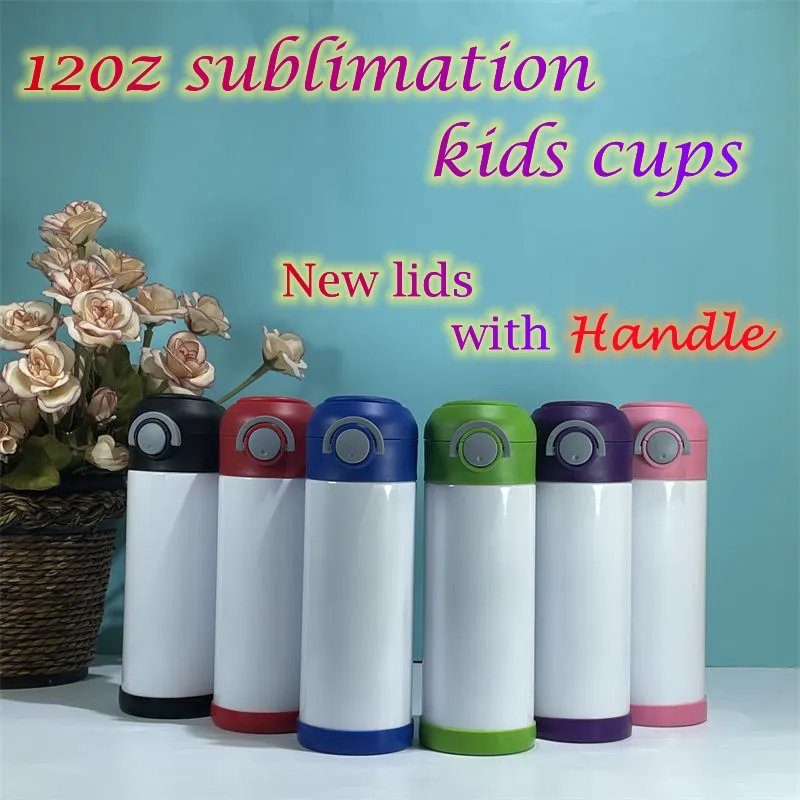 12oz Sublimation straight tumblers with novel lids blank Skinny thermos mug Stainless Steel white Water Bottle Creative portable Double wall Vacuum Insulated Cups