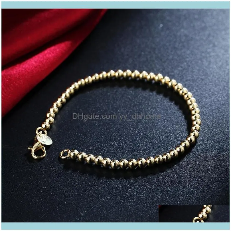 Link, Chain Charmhouse Bracelets For Women Rose Gold Color/Yellow GP 4MM Buddha Bead Bracelet & Bangles Pulseira Wristband Gifts