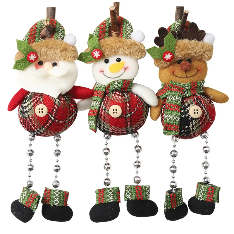 Weihnachtsbaum Anhänger Plaid Tuch Santa Schneemann Rentier Puppe Urlaub Party Dekor Weihnachten Hängende Ornamente XBJK2108