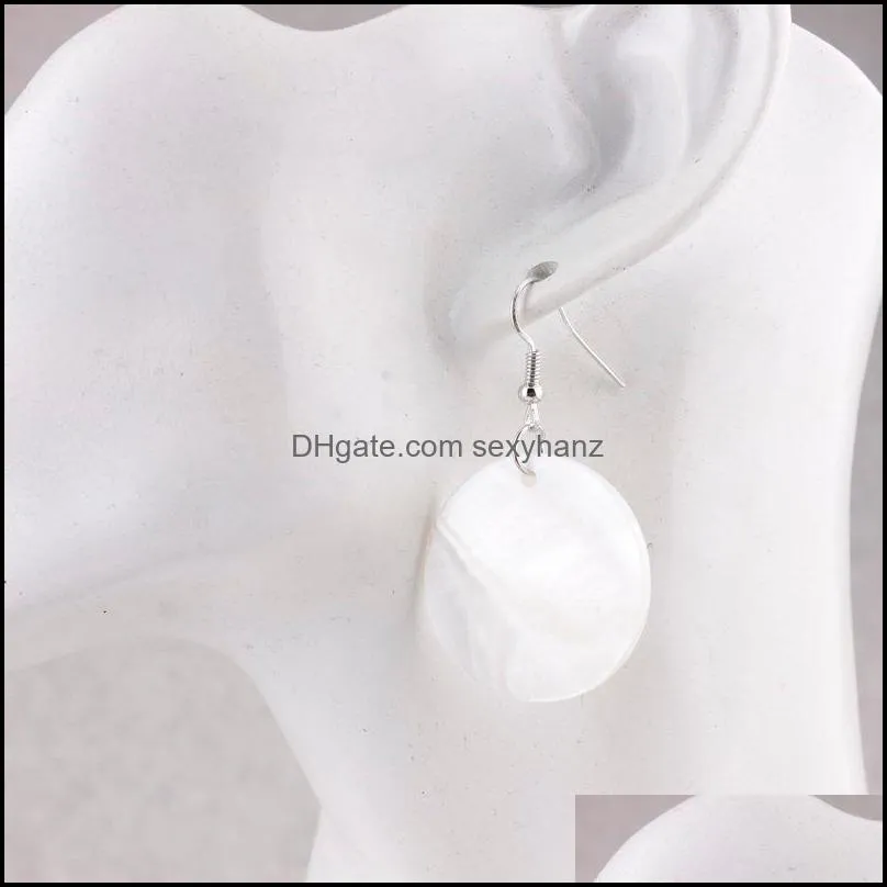 Silver Round Natural Shell Drop Earrings For Women Dangle & Chandelier