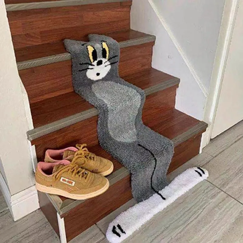 Tapetes 60x90cm / 70x120cm Criativo Tom Cat Tapete Desenhos Animados Escada Tapete Engraçado Anime 3D Impresso Tapetes de Quarto Decoração de Casa