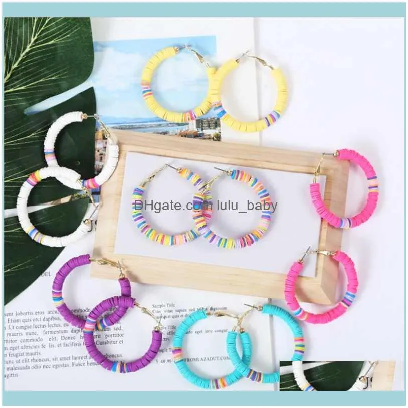 Aretes De Mujer Colorful Boho Style Hoops Earrings For Women 2021 Fashion Girl`s Safe Clay Slice Piercing Jewelry Sets Wholesale Hoop &