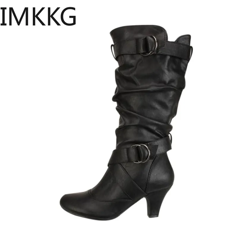 Women's Winter Boots Fashion Sexy Lady Mid-calf High Heel Buckle Short Snow Women 211105 GAI GAI GAI