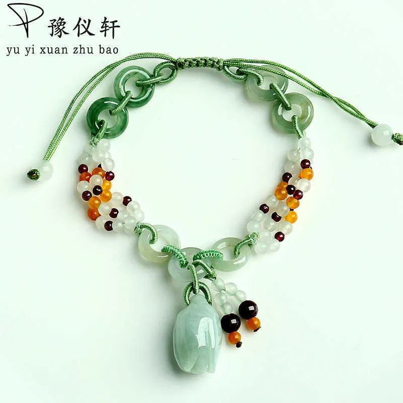 Yu YiXuan Natürliche jade rosen geflochtene armband echte A waren smaragd versenkbare armband weiblichen einfachen schmuck CX200623