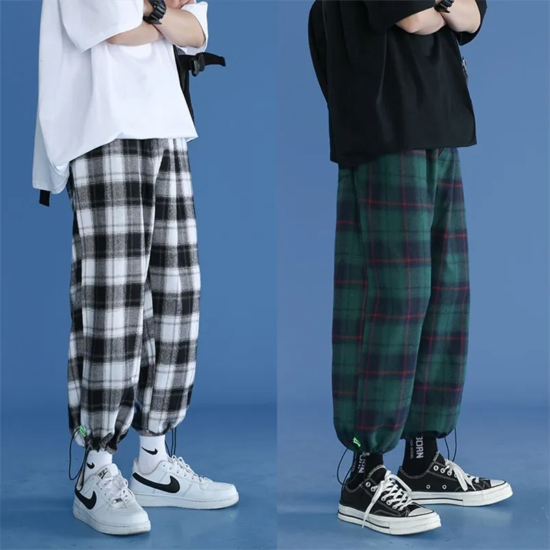 Trendiga Plaid Streetwear Byxor Mäns Bekväma Pant Sommar Loose Casual All-Match Korean Joggers Trousers 210715