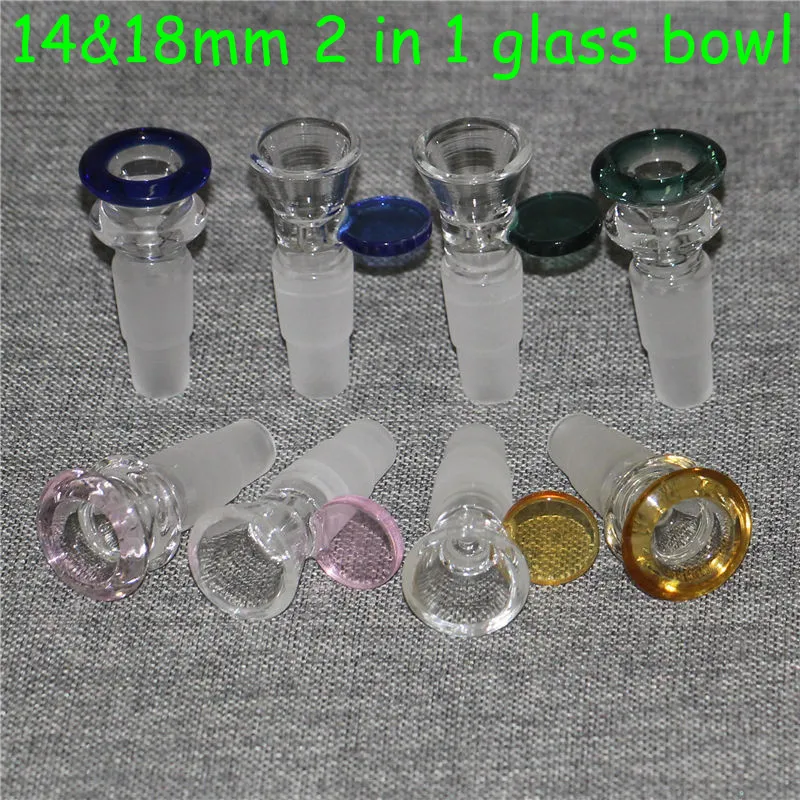 Bols de verre 2 en 1 14 mm et 18 mm de verre pipe mâle mixte accessoires de fumeurs gérer une belle pièce à glissière pour tuyaux d'eau bong