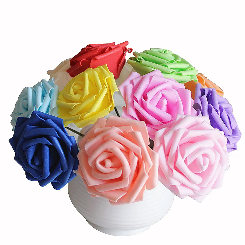 50Heads 7cm Artificial Flower Fake Foam Rose Flowers Bride Bouquet Wedding Party Home Decor DIY Wreath Scrapbooking Supplies