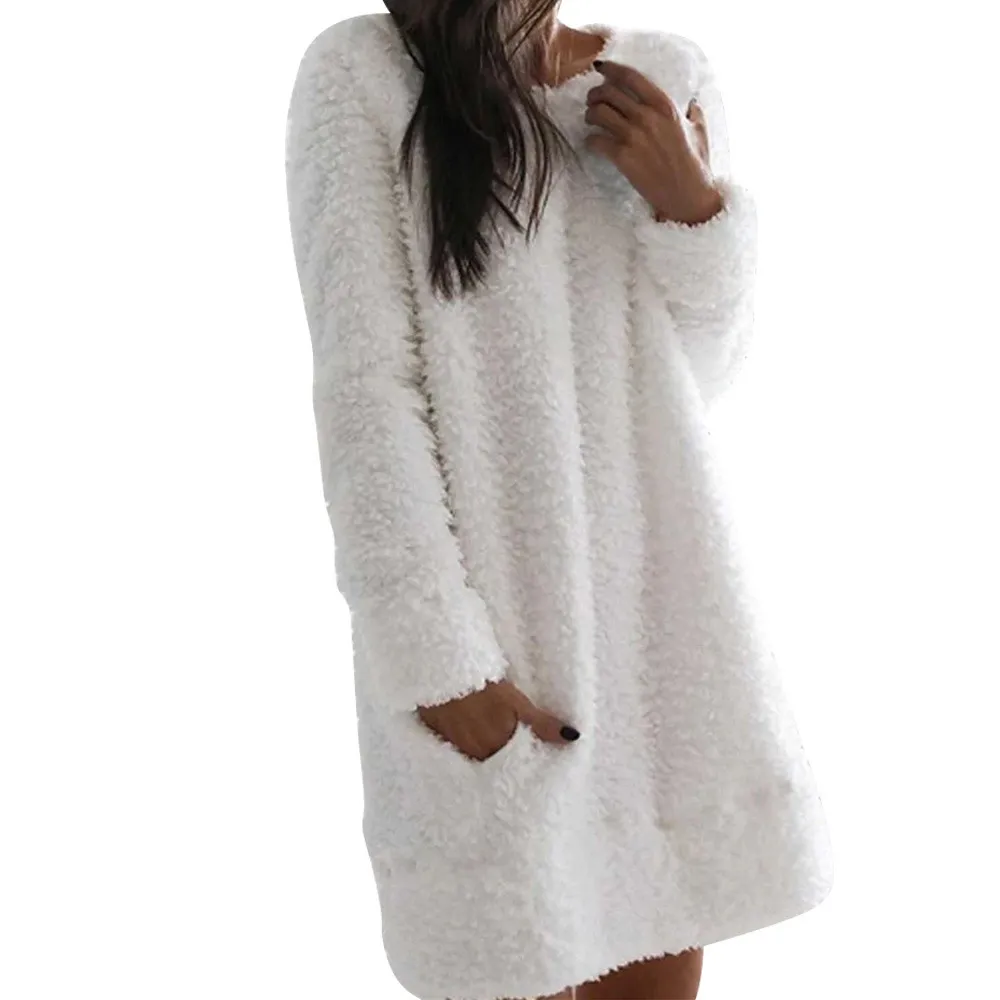 soft winter dresses Winter Thicker Cotton Dress Casual Loose Soft Dresses Long sleeves Midi Dress