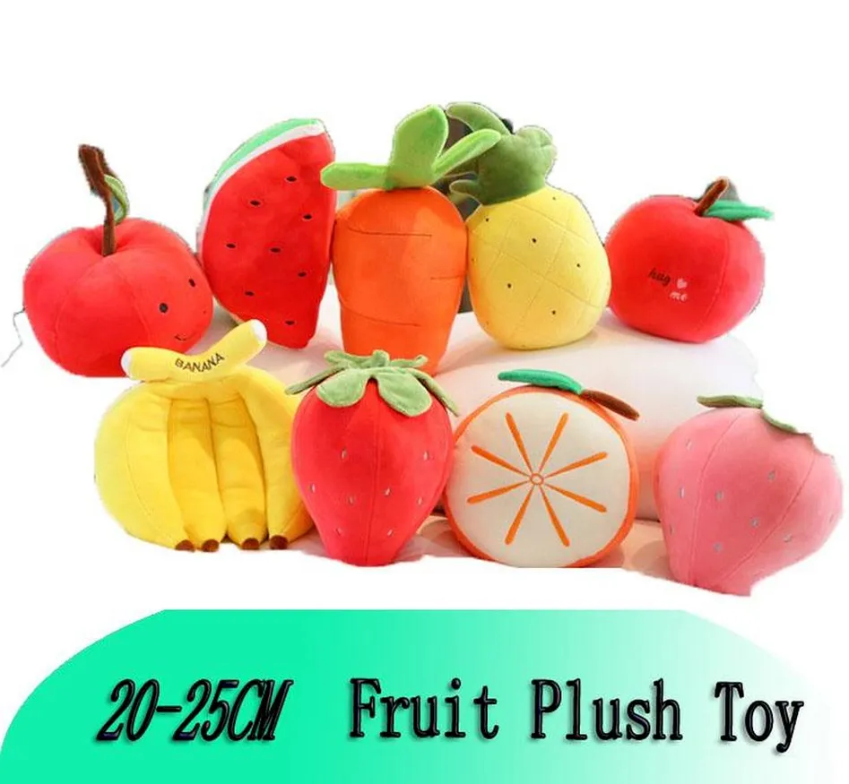 Frukt plysch leksak kindergarten skola tecknad strawberry banan äpple morot ananas kudde simulering docka gyq