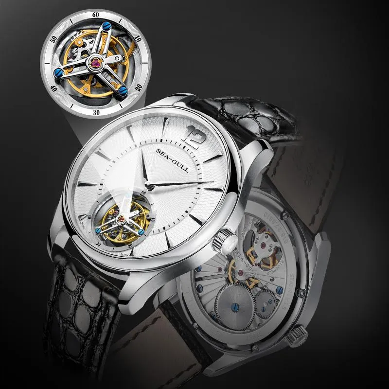 Lüks Saat Saati Meagull Manuel Tourbillon Mekanik Timsah Deri Kayış İki Pin Erkek Moda İşi 8810 KULLANICILAR NWUK