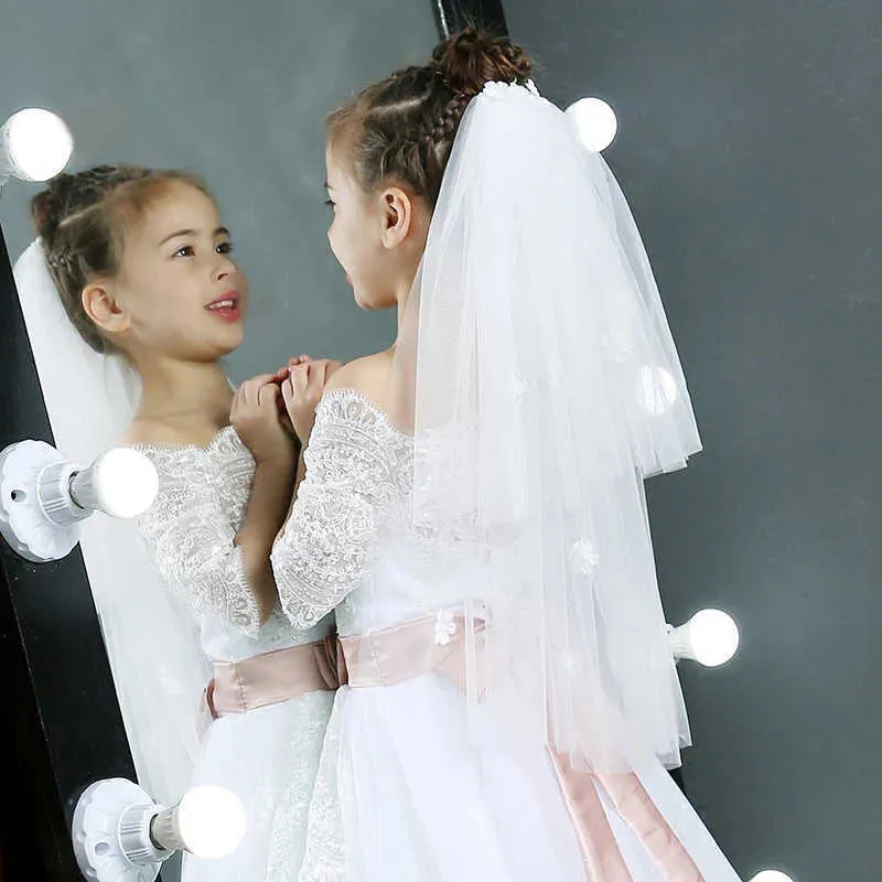 New White Ivory Kids Girls First Communion Veils Tulle With Comb Wedding Flower Girl Veil Voile Mariage File Double Layers X0726