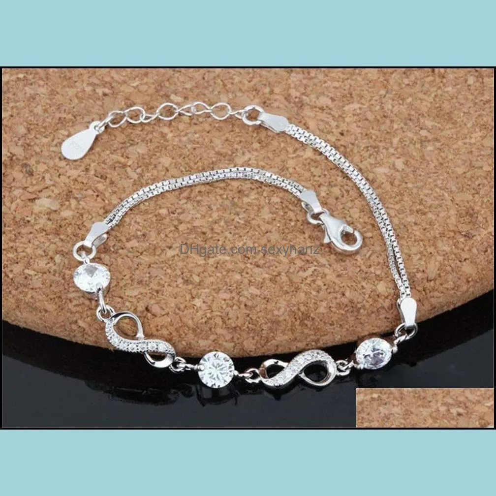 925 Silver Lucky Number 8 Bracelet Fashion micro inlaid Zircon Bracelet Jewelry Wholesale