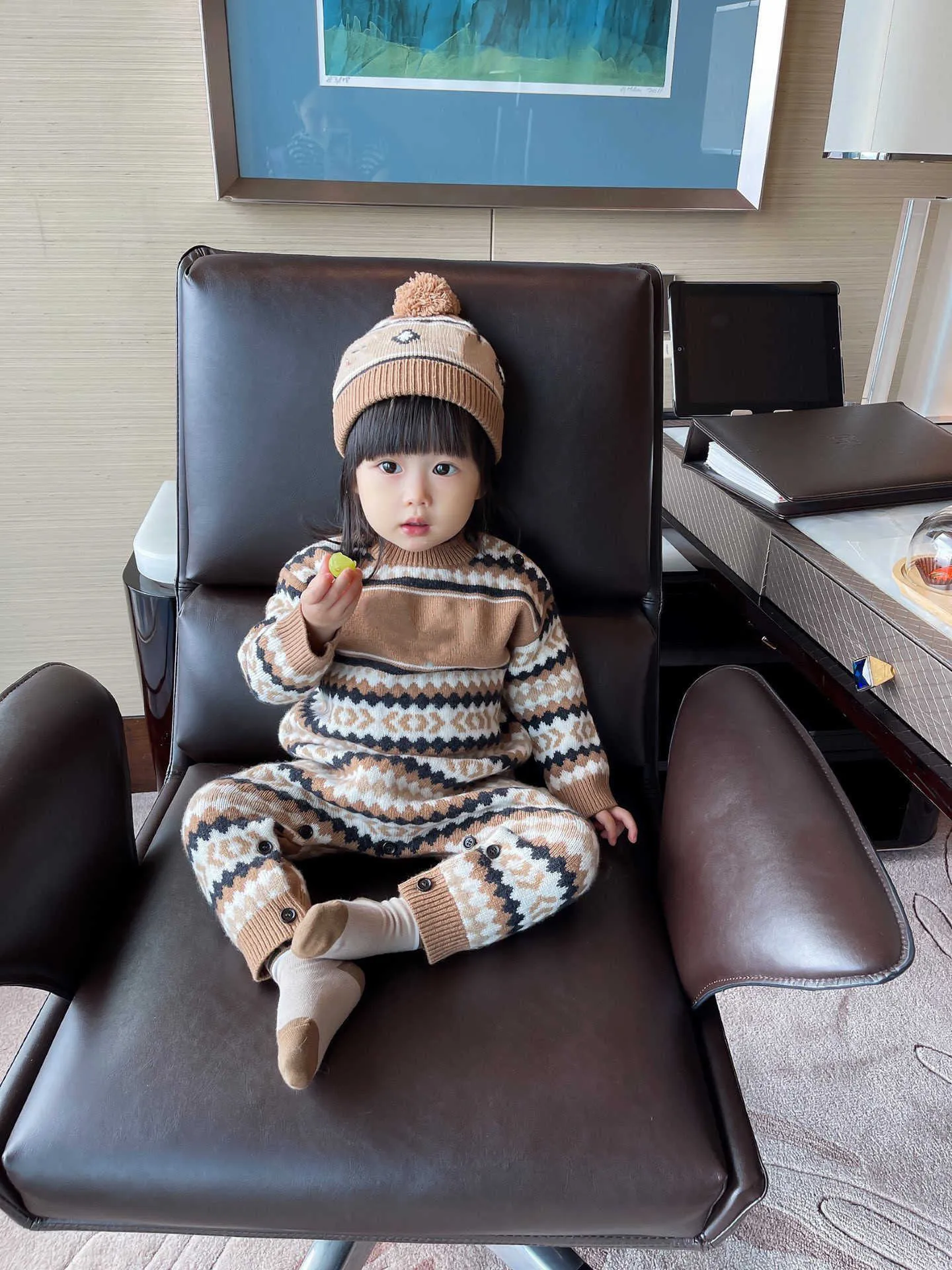 Infant baby rompers winter newborn boy knitted jumpsuit with hat outfits cute children girl warm outwear overalls