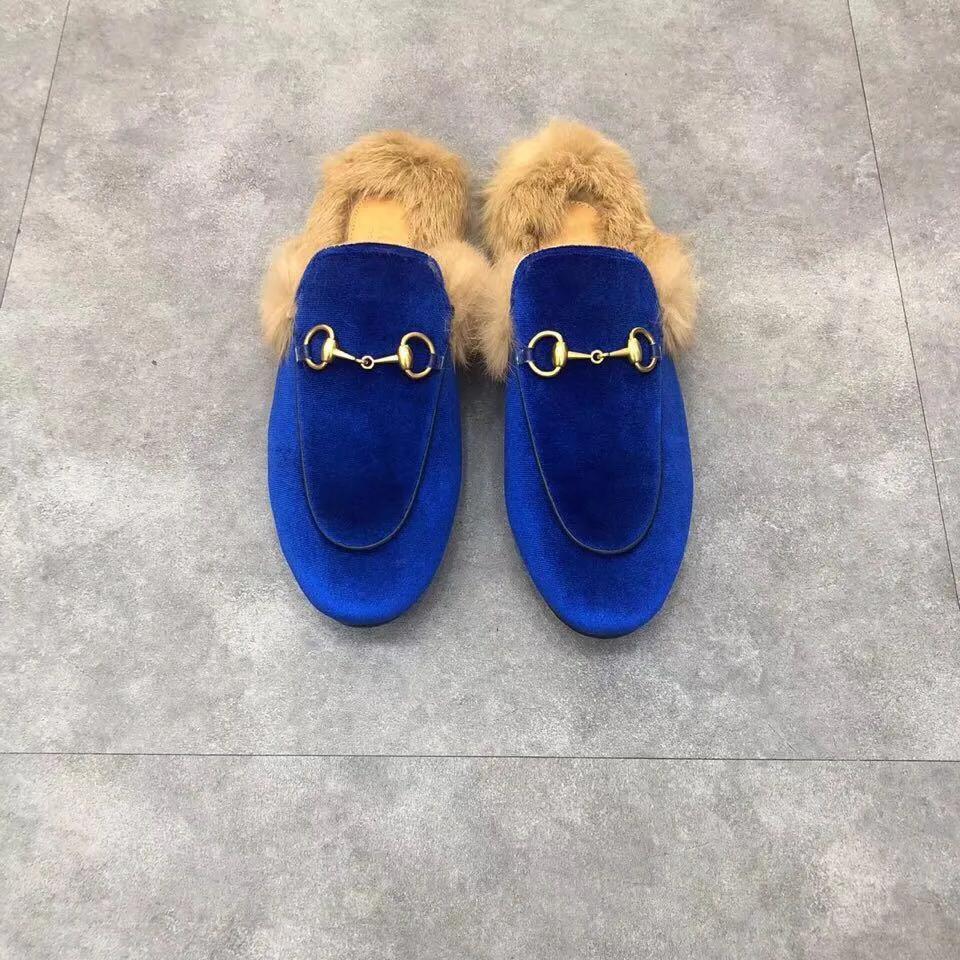 winter men wool slippers classic Designer Lazy Flat Baotou Flip flops 100% leather lady Slides Suede letter cowhide Metal mens with fur women shoes Large size 35-45-46