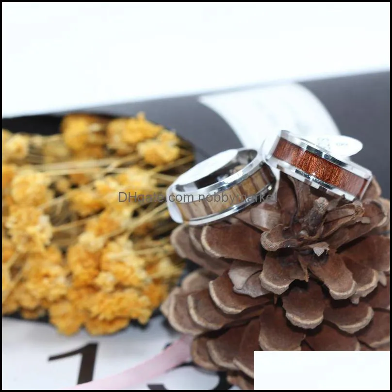 Stainless steel Men`s Wood Rings high quality Men s wooden Titanium steel Ring For women Fashion Jewelry in Bulk