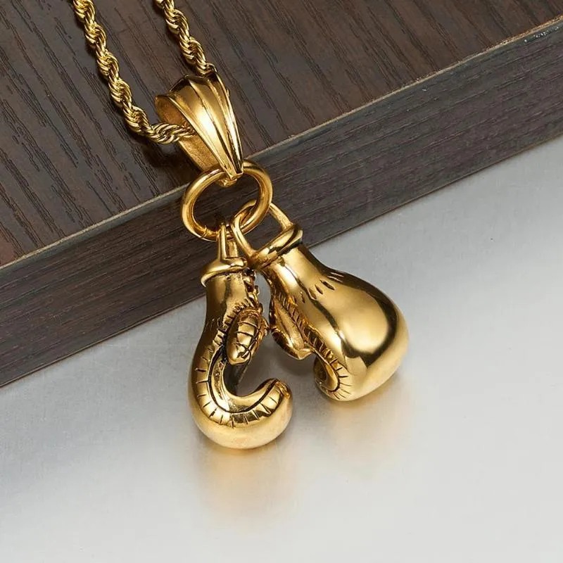 Gold Boxing Glove Necklace for Men 316L Stainless Steel Pendant Jewelry  with Free Rope Chain Stylish Gift for Boxers