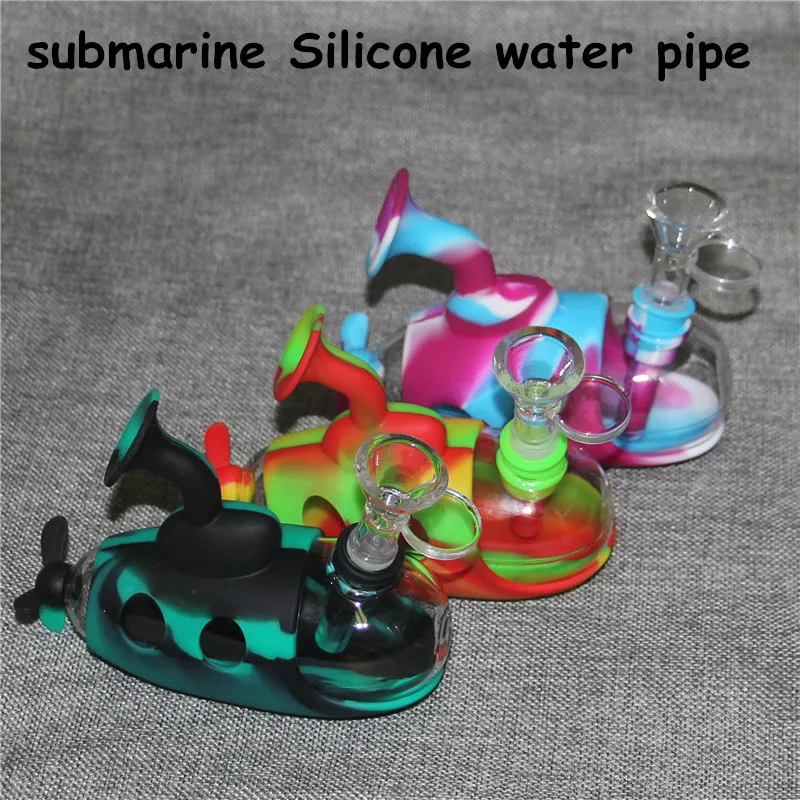 4,9 "tuyaux d'eau en verre petit dab rig sous-marin pipe narguilé vape portable silicone narguilé tabac bongs